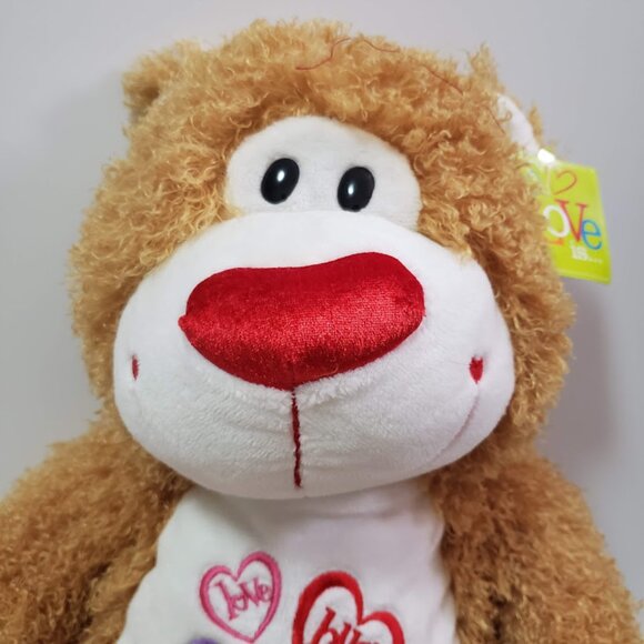 Walmart Happy Valentine's Bear Plush Stuffed Animal Brown Curly Fur Big Red Nose - Picture 2 of 9